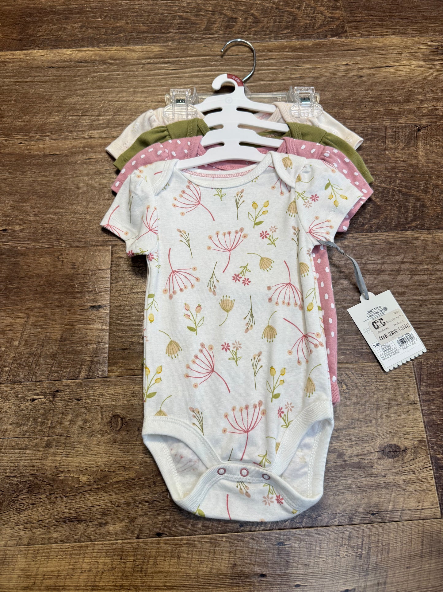 3-6M Cloud Island 4pk Short Sleeve Bodysuits
