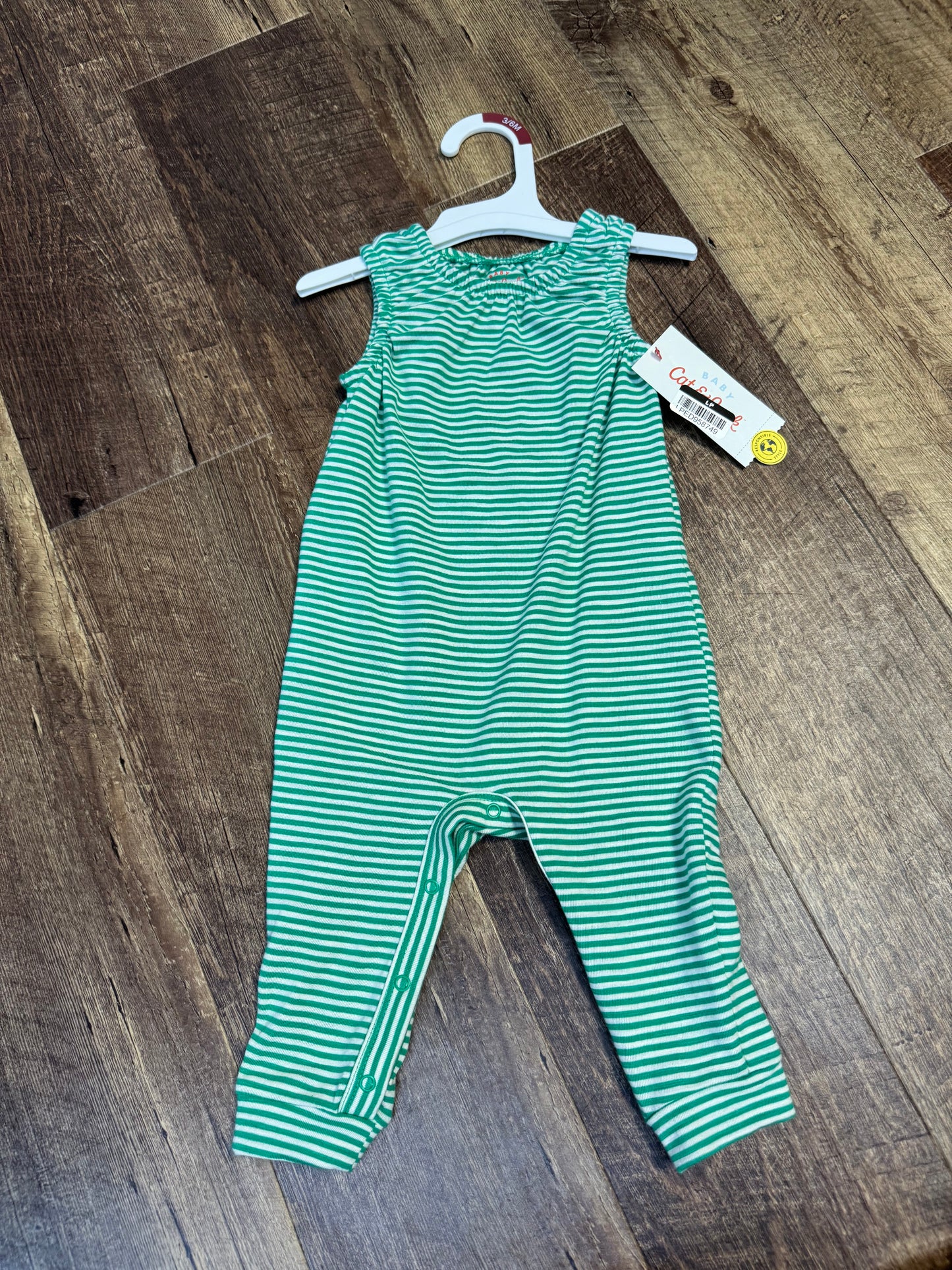 3-6M Cat&Jack Green & White Stripes