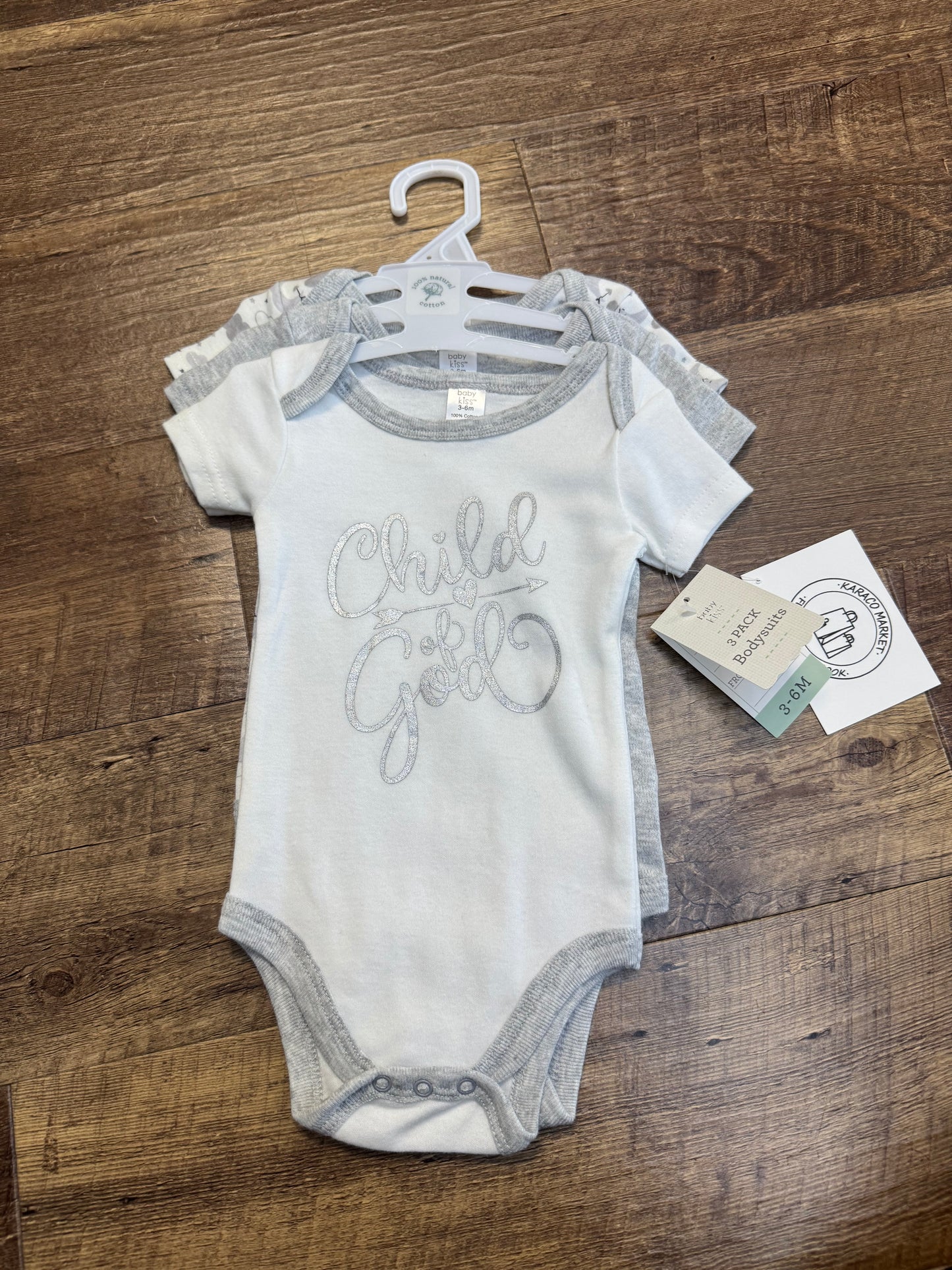 3-6M Baby Kiss 3pk Bodysuits