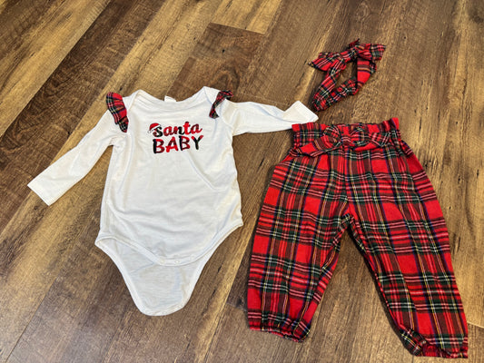 9-12 M PatPat "Santa Baby" Outfit with headband